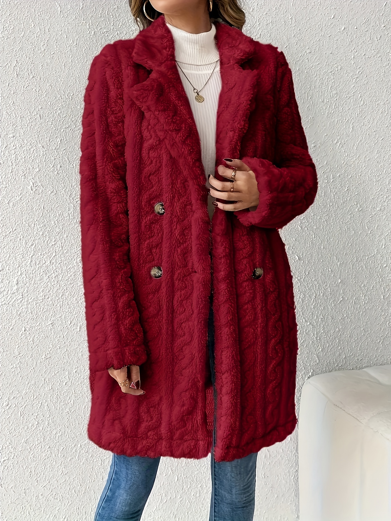 elegant womens fur coat polyester solid color lapel Temu