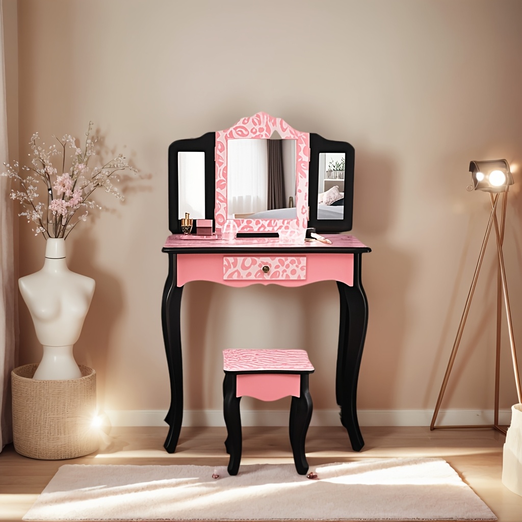 TEMU Dresser With -way Mirror, A Single Drawer, And Arc-shaped Feet, Featuring A Pattern