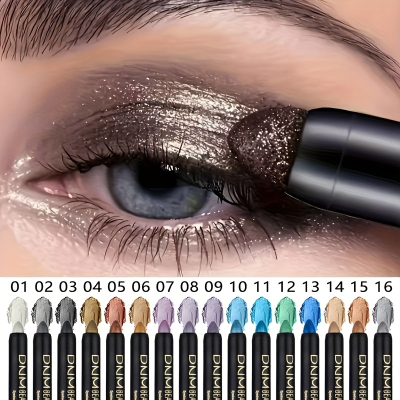 16pcs shimmering eyeshadow stick set long lasting waterproof metallic glitter highlighters in   multicolor natural fluorescent shades with black applicator for easy application eyeshadow sticks