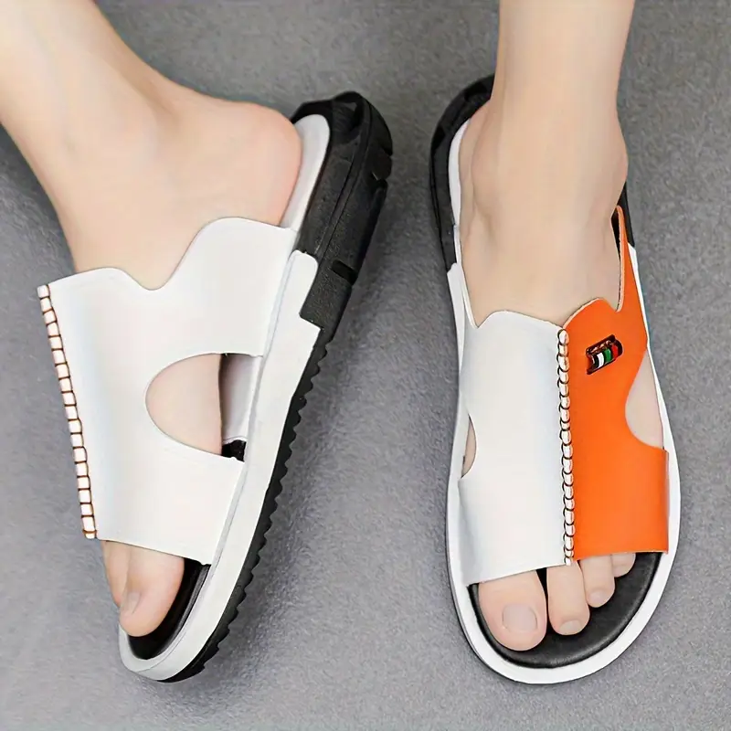 mens color casual slides with microfiber leather casual non slip open toe for indoor outdoor walking spring and summer details 7