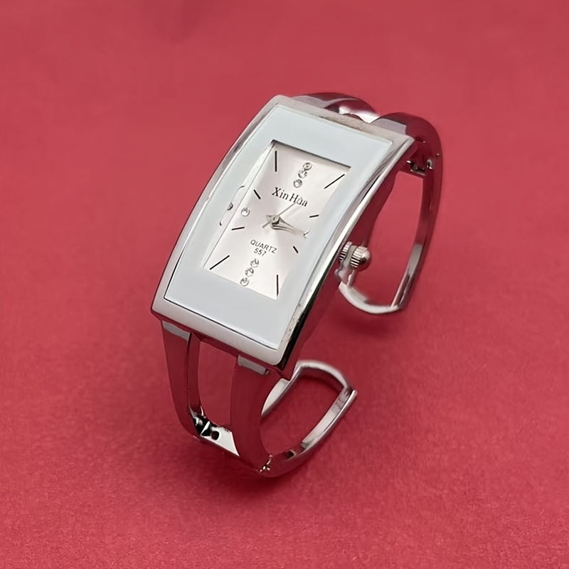 Elegant Silvery Bangle Watch, Women's Rectangular Creative Opening Watch