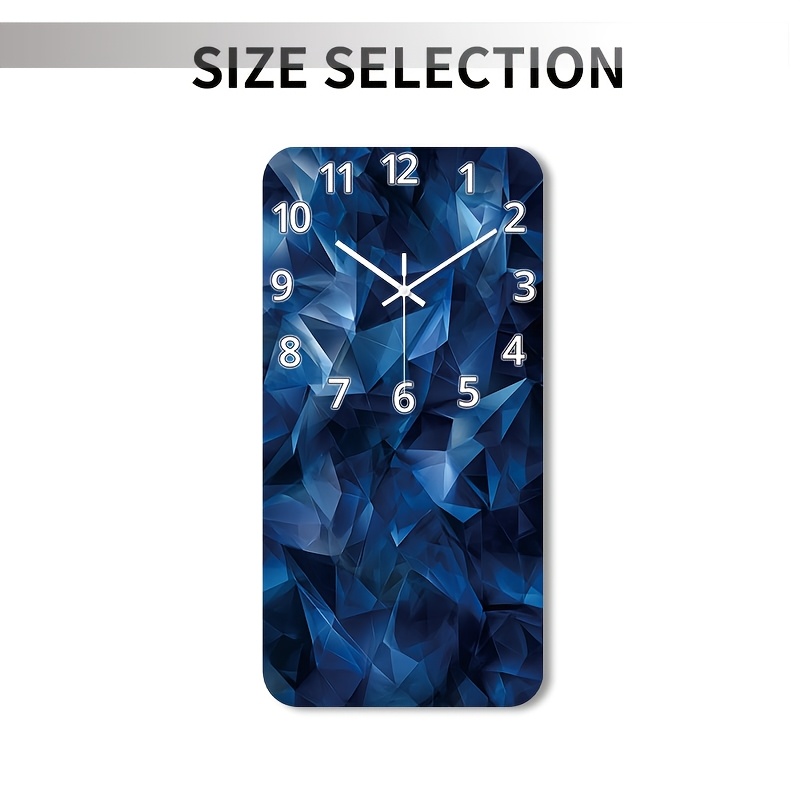 TEMU 1pc Silent Wooden Wall Clock, Non-ticking Rectangular Abstract Blue Geometric Pattern, Hd Glossy Lamination End, No Battery, Decorative For