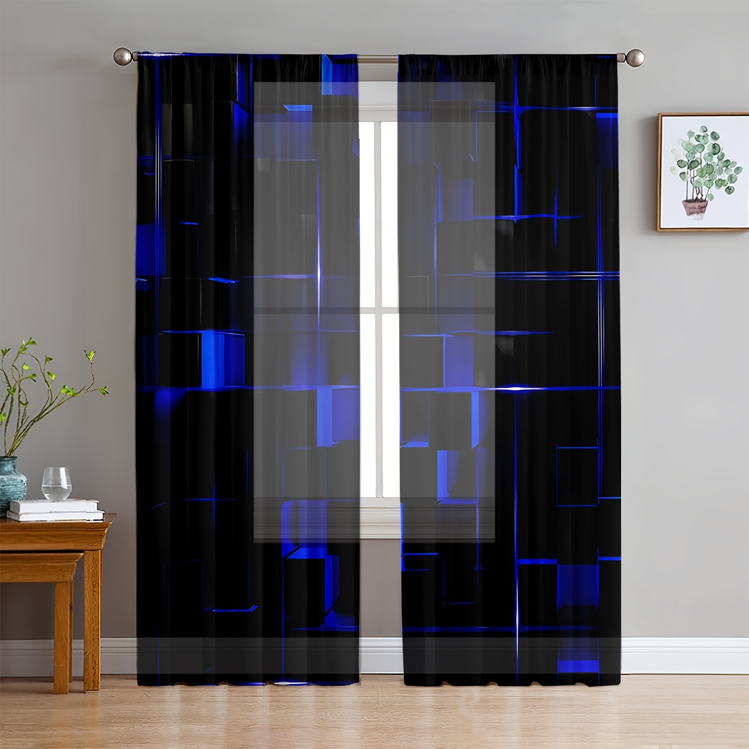 TEMU 1 Set Of 2pcs, Modern Art Decor Living Room Curtains, Semi-blackout Curtains, Sheer Curtains, Bedroom Curtains, Room Decoration Curtains
