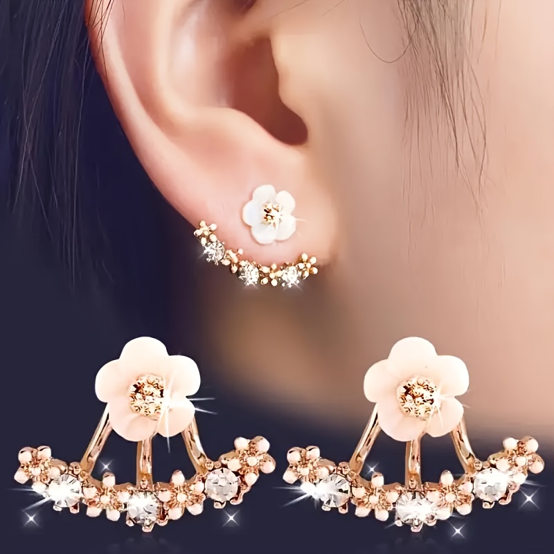 

3-pair Set Of -shaped Synthetic Zirconia Crystal Dangle Earrings In Rose Golden & White - Weddings, Bridal Showers, And | Ideal Christmas & Valentine's Day Gift, Cute Earrings