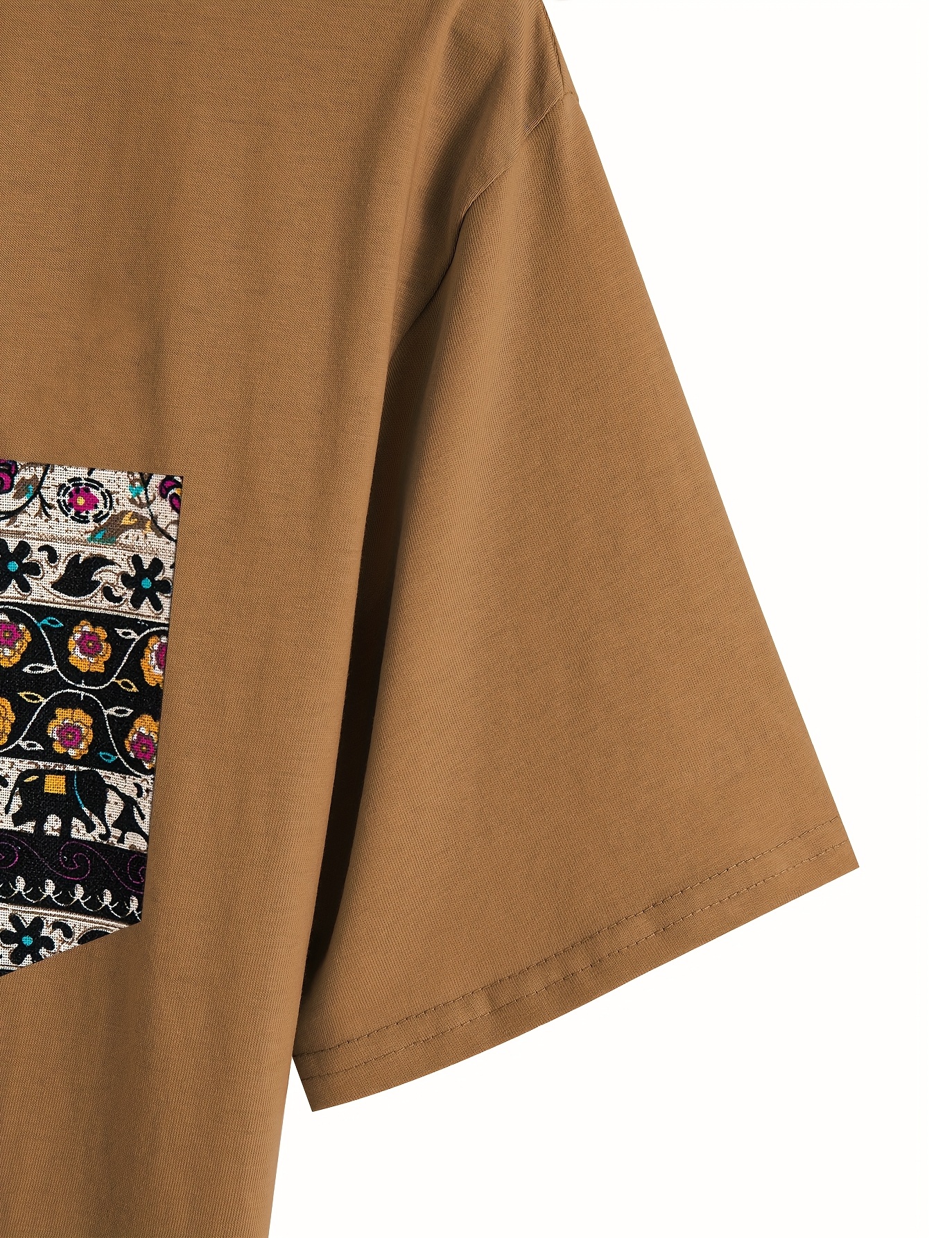 1 Set Boho Tribal Print Cotton T-Shirt and Shorts, Crew Neck Loose Fit with Slight Stretch, Casual Drawstring Bottoms, Knit Fabric, Spring Season Outfit