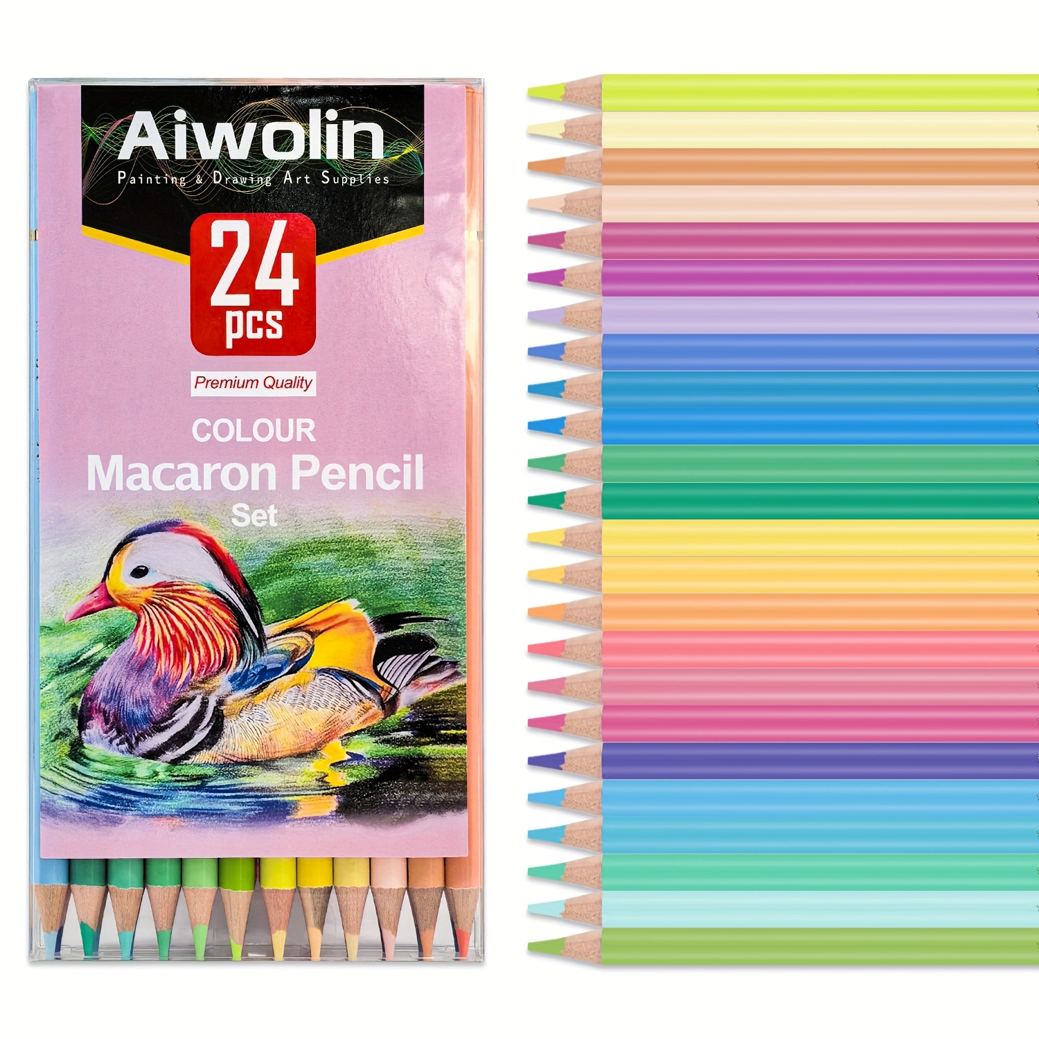 Image of Flowood 12/24pcs Vibrant Macaron Colors Oil Pencil Set - Premium Artist Color Pencils For Drawing, School Art Supplies, And - Professional Artistic Use