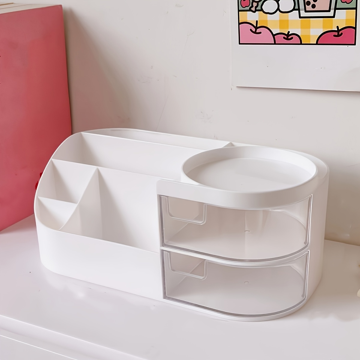 TEMU 1 Cosmetic Storage Box - Lightweight Plastic Drawer Organizer For Skincare Products, Lipsticks, And More