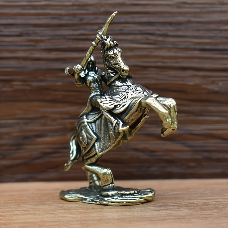 TEMU 1/2/3-piece Vintage Brass Knight And Horse Statue - Exquisite Details, Polished Surface, Perfect For Home Decor, Office Desk, Themed Displays,