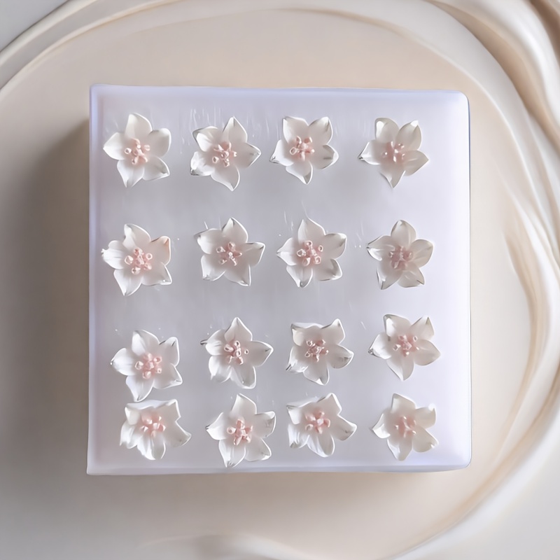16pcs Camellia Flower Resin Stud Earrings in Box