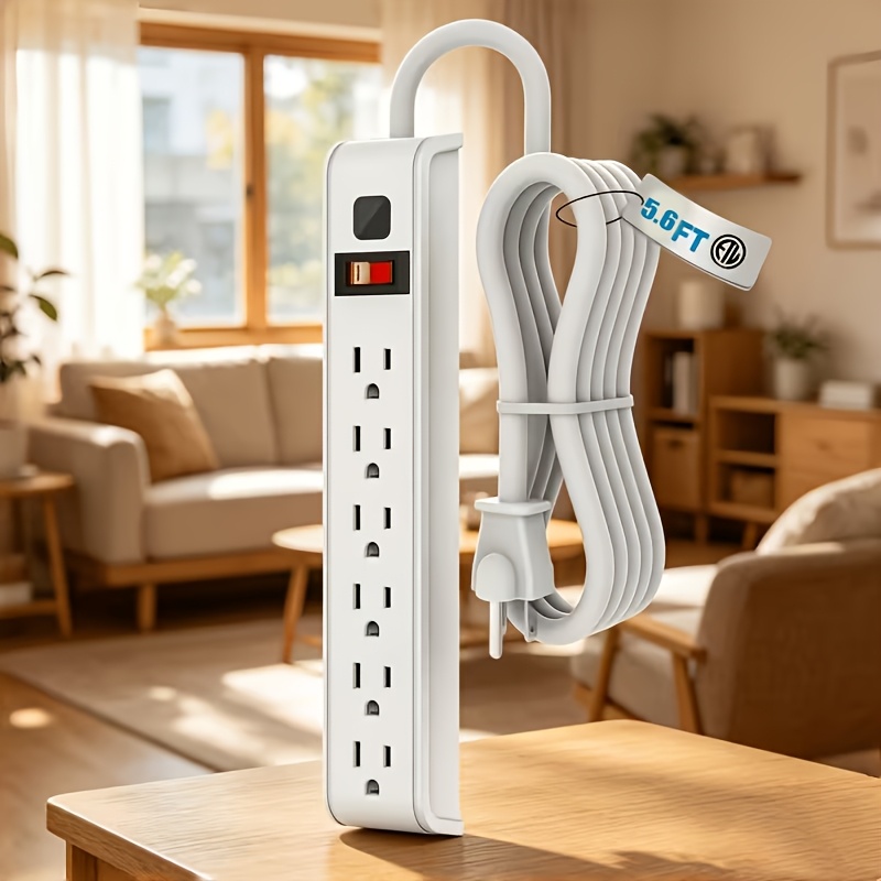 TEMU Protector Power Strip, 5.6ft Extension Cord, 600 Protection, Multi-outlet 6-port, 14 Awg Wire, 15a/1875w, Home, Kitchen, Office Use