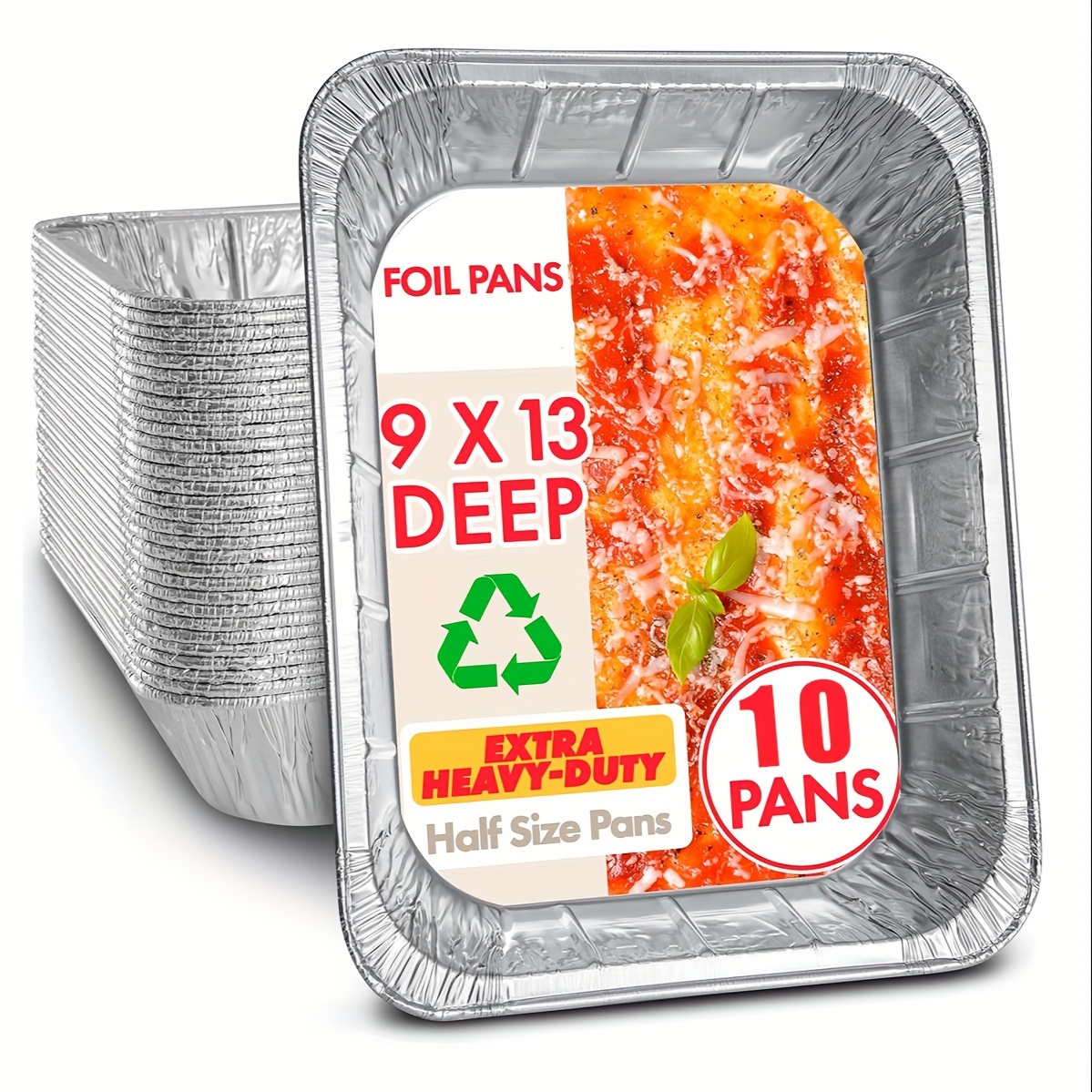 

10pcs Heavy Duty 12.5" X 10.25'' Disposable Foil Pans - Perfect For Bbq, Grilling, Baking & More - Durable Aluminum, Food-safe