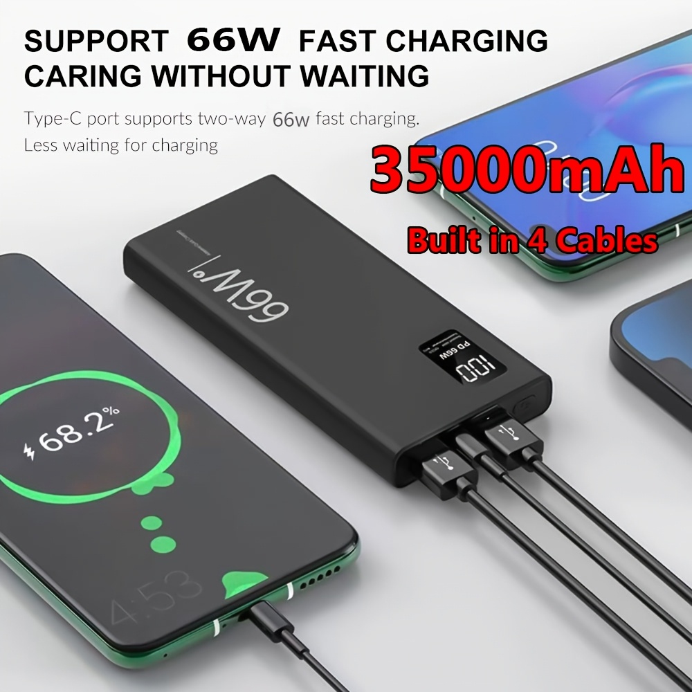 TEMU 35000mah Power Bank 66w Fast Charging Portable Charger, Built In Powerbank, Type-c Charging, Dynamic Led Display, 4 Ports 3 Output Interfaces,