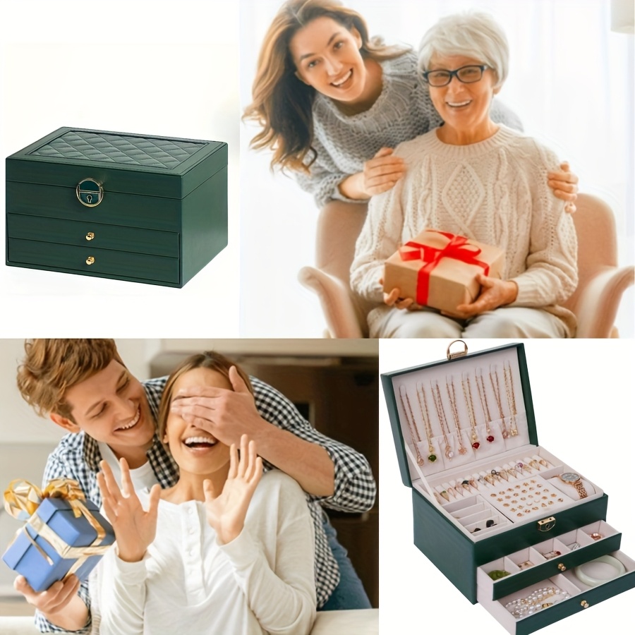 1pc rectangle jewelry box multi layer large capacity zipper closure tabletop with practical and exquisite design for girls women mom friends birthday valentines day jewelry organizers Product details 0