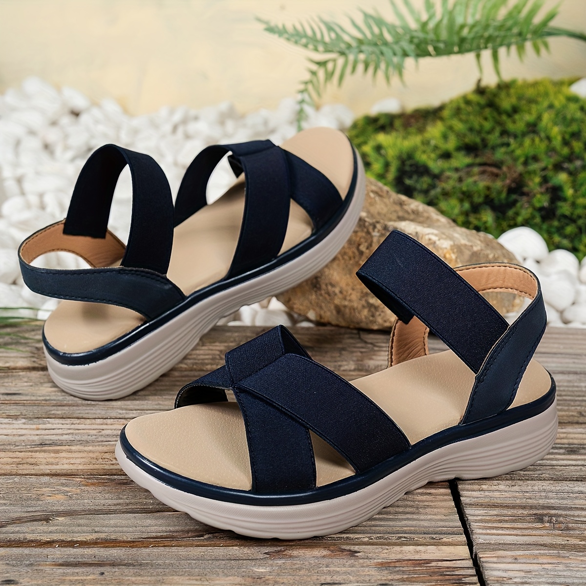   womens flat sandals elastic strap crisscross design stylish casual summer flats sporty leisure shoes Product details 6