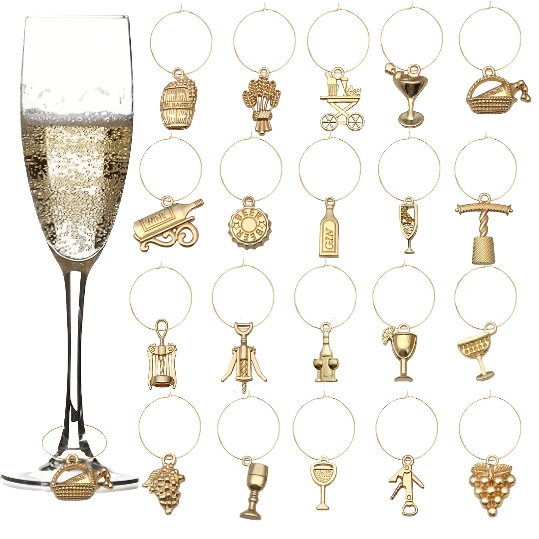 Image of 20 Sets Golden Vintage Red Wine Grape Pendant | Alloy, Polished Metal End, Oval Shape, Suitable For Wine Tasting Parties, Festivals, And Birthday Decoration Gifts