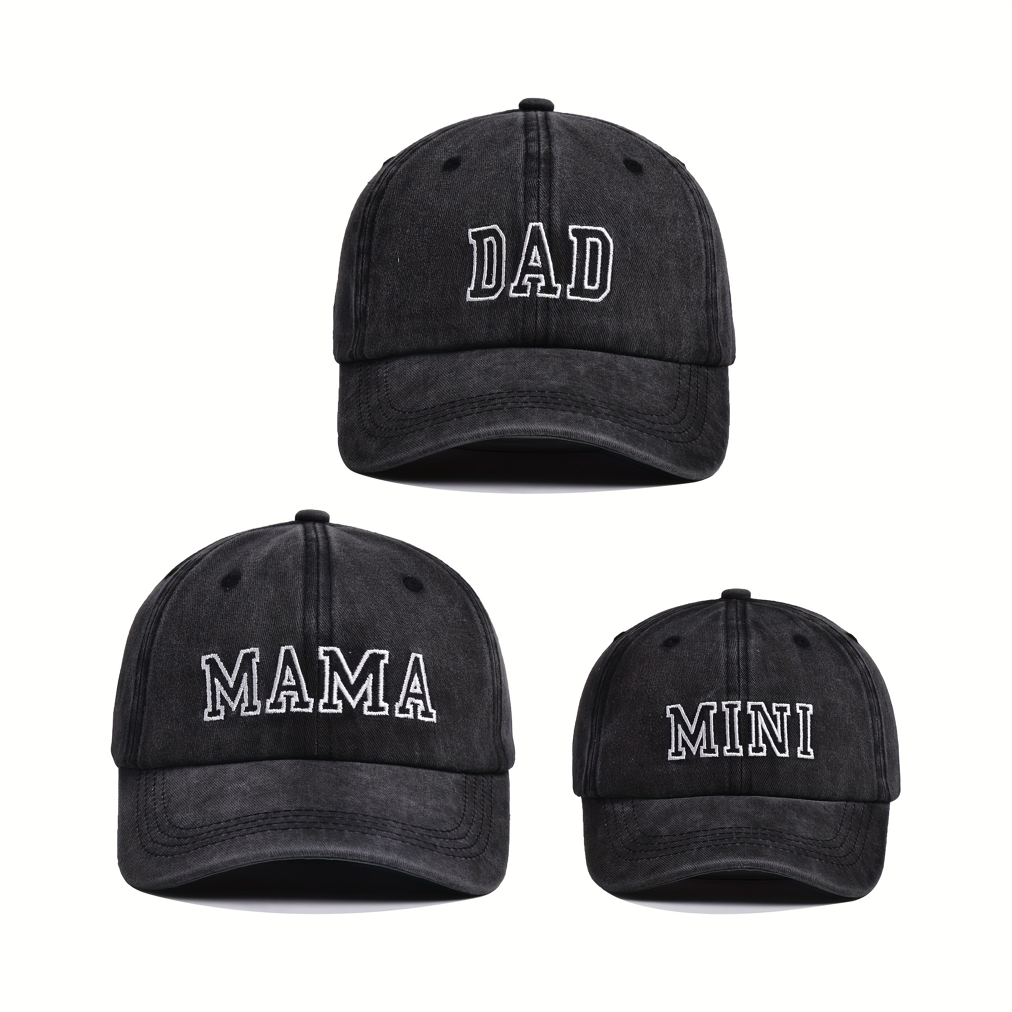 

Family Fun Baseball Caps: Mama, Papa, And Mini In Black With White Lettering - Perfect For Outdoor Adventures, Parties, And Everyday Wear - Suitable For Teens