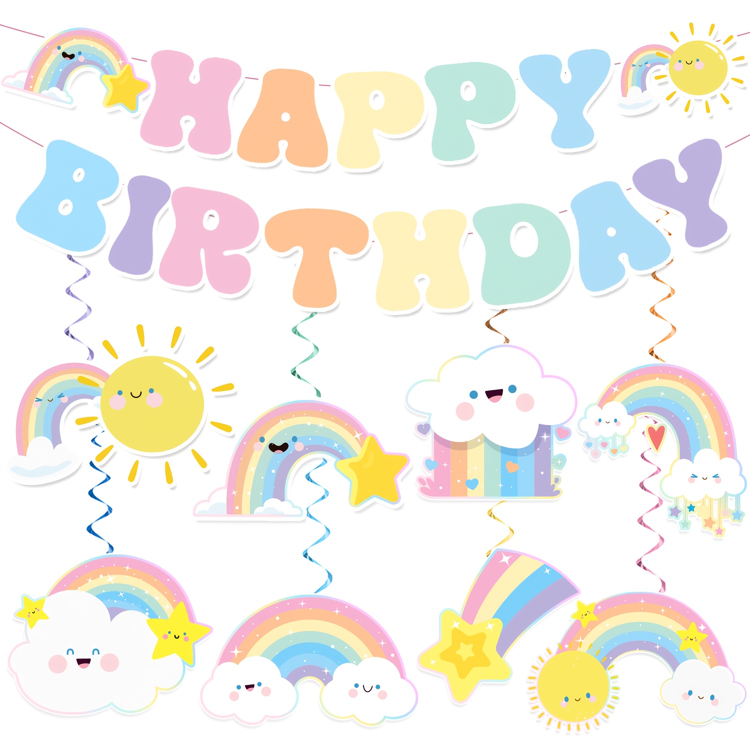 Image of 31pcs, Party Banners, Rainbow Themed Birthday Party Banners, Party Streamers Decorations, Macaron Colorful Banners And Streamers Decorations, Suitable For Birthday Party Supplies, Decorations