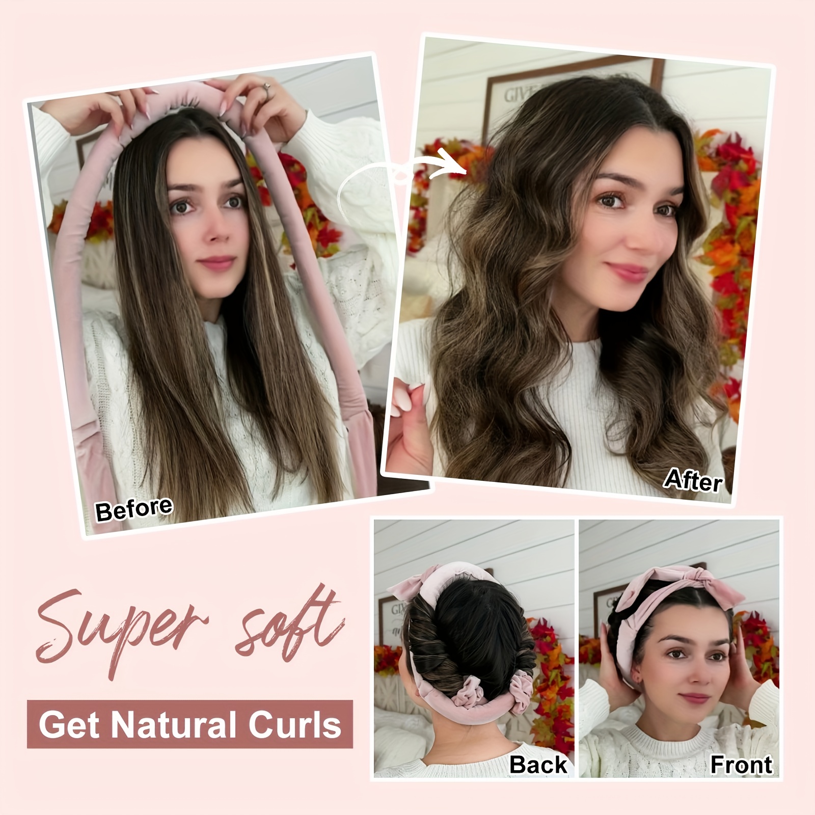 Ellitina 4pcs Heat-Free Curling Rod Headband