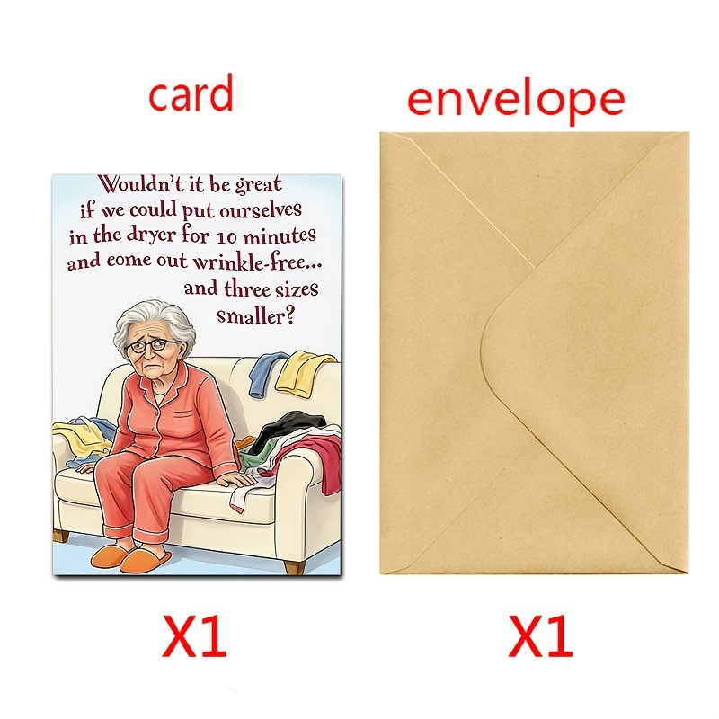 TEMU 1pc, Dryer Wrinkle Remover Slimming Funny Meme Birthday Card, Fun At Time, Wrinkles, And Weight With Humorous Self-deprecation, Funny Greeting