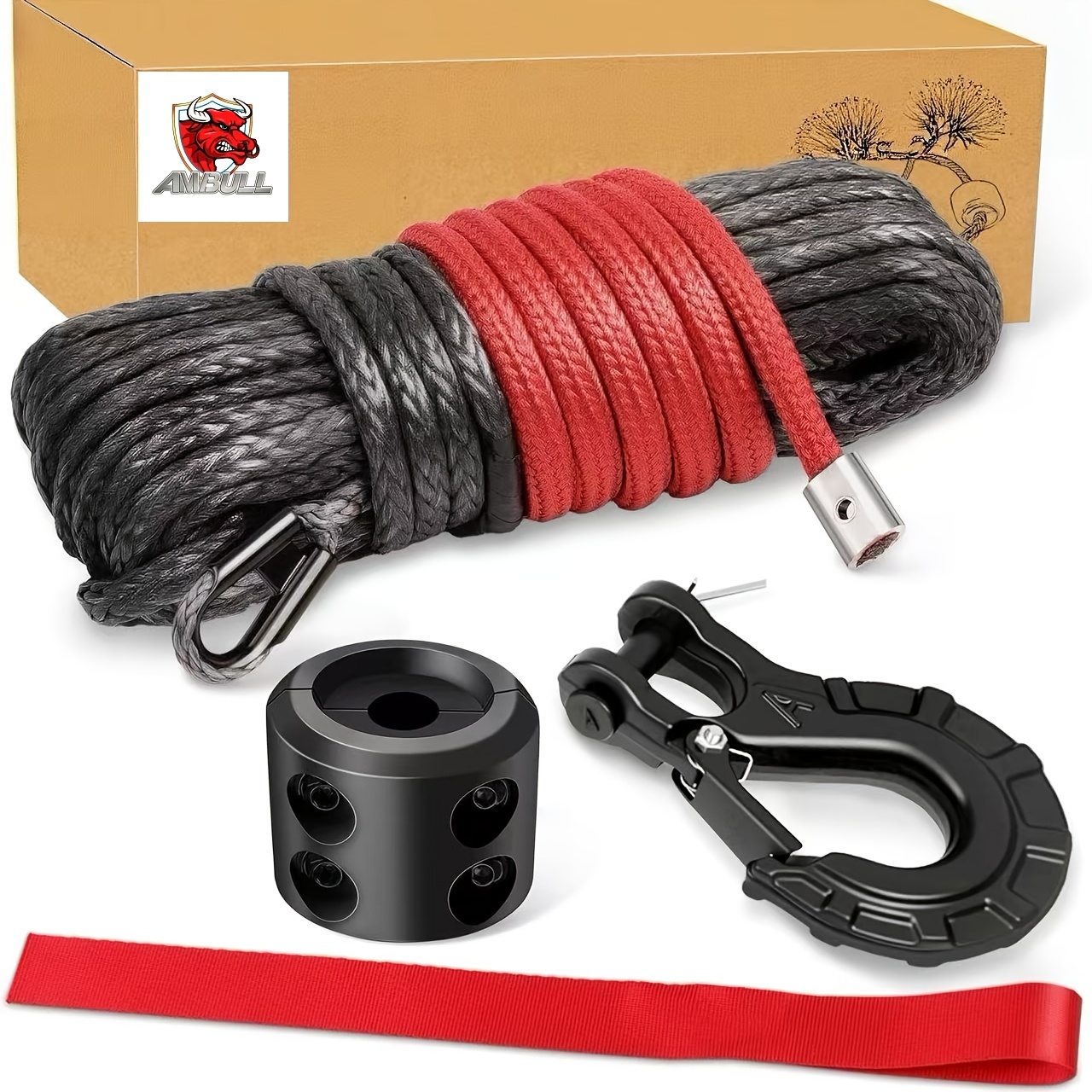 Synthetic Winch Line Kit - 1/4" X 50ft, 10, 000 Lb Breaking Strength, Includes Lightweight Winch Line, Winch Stopper, And Winch Hook, , Replaces Atv, Utv, Marine, And Truck .