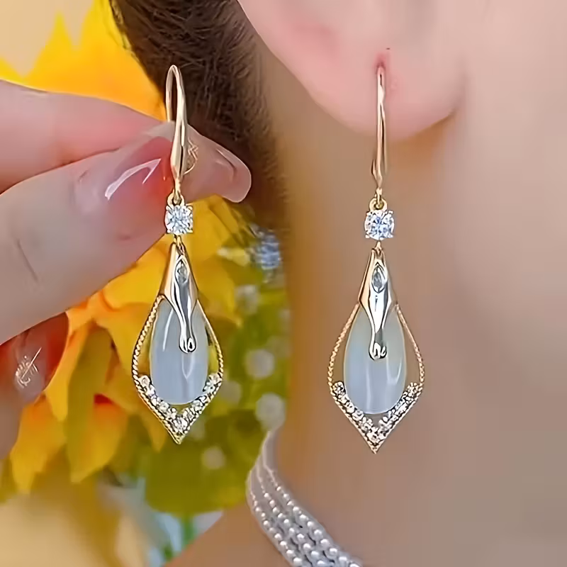 cat eye teardrop purple earrings 14k gold plated golden plated elegant alloy jewelry with intricate detailing for versatile occasions formal accessory sophisticated style embellished hoops evening wear teardrop earrings durable earrings elegant earrings fashion enthusiasts Product details 5