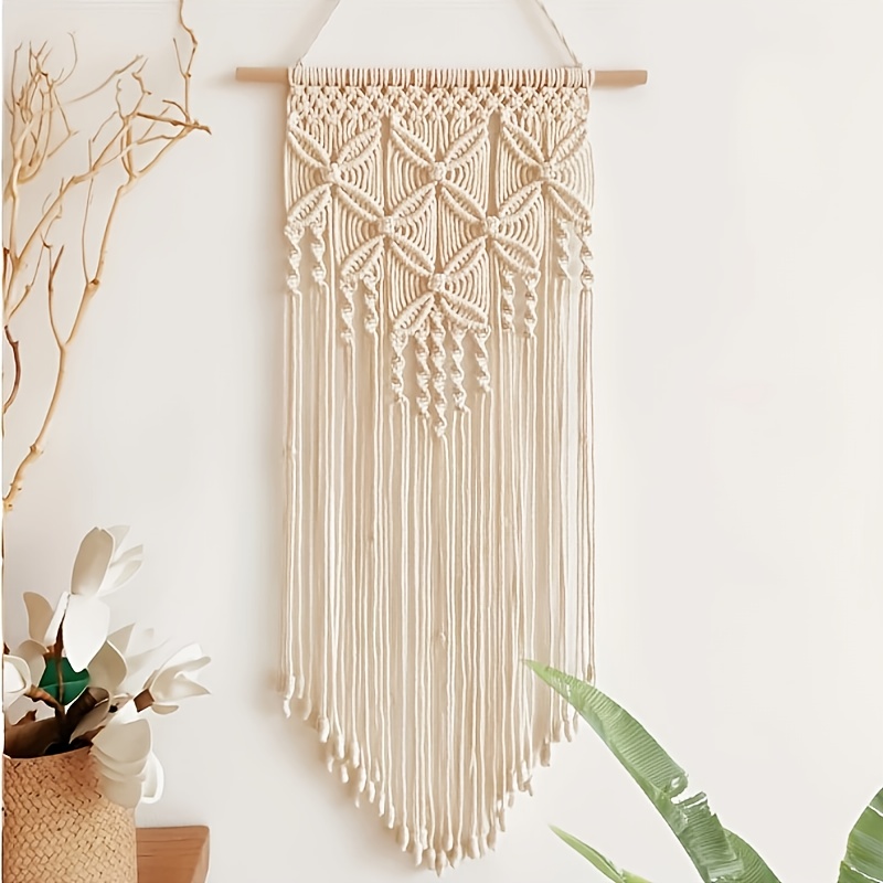 Image of Bohemian Handcrafted Tapestry Art Piece For Home Decor, Featuring Tassels To Cover Living Room Walls