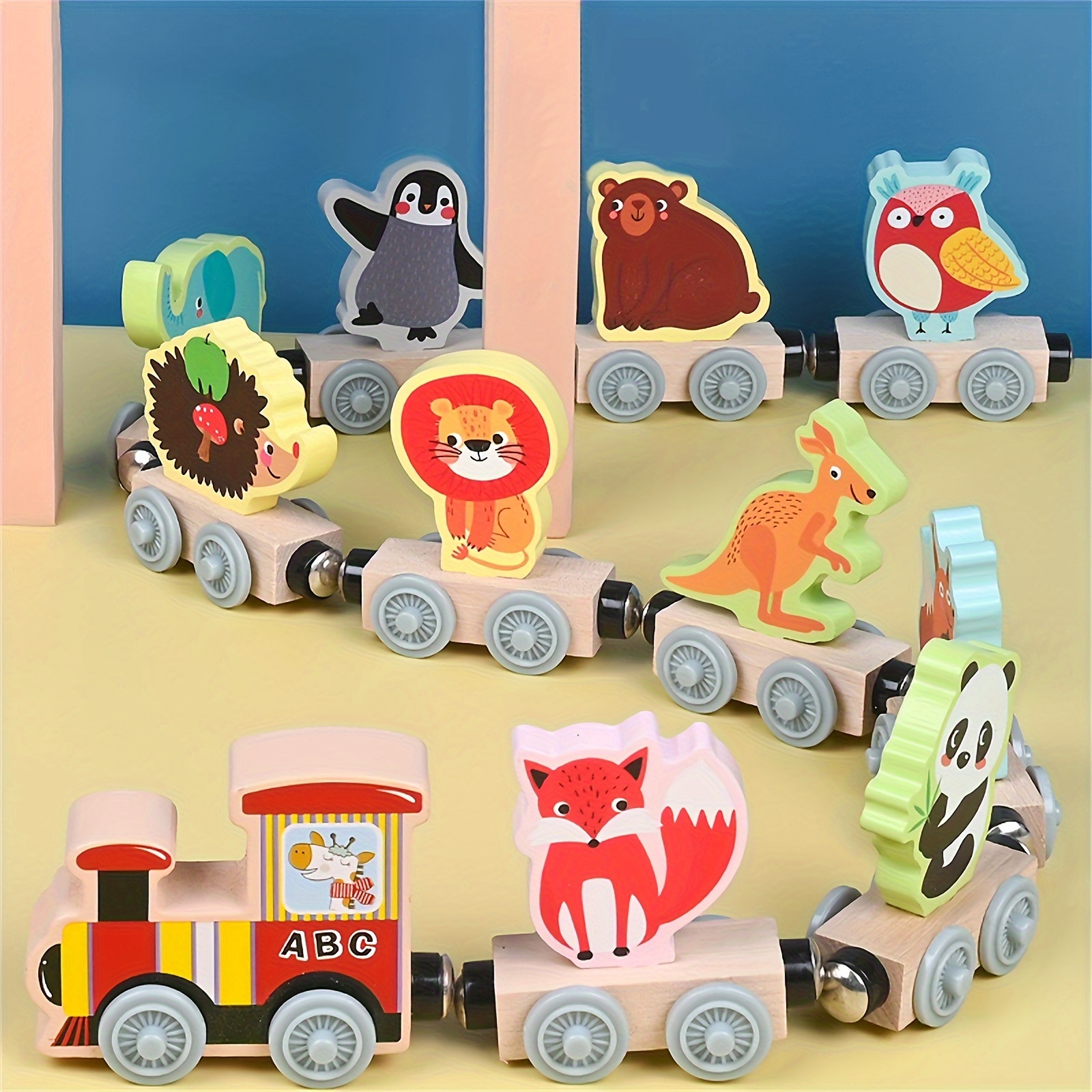 11 Parçalı Manyetik Ahşap Oyuncak Tren Seti ile Hayvan Figürleri, 3-6 Yaş Arası Çocuklar için Eğitimci Erken Öğrenme İtme Treni, Çok Renkli Ahşap Fiber Tahtası, Doğum Günü, Halloween, Noel için Etkileşimli Aydınlanma ve Zeka Geliştirme Hediyesi