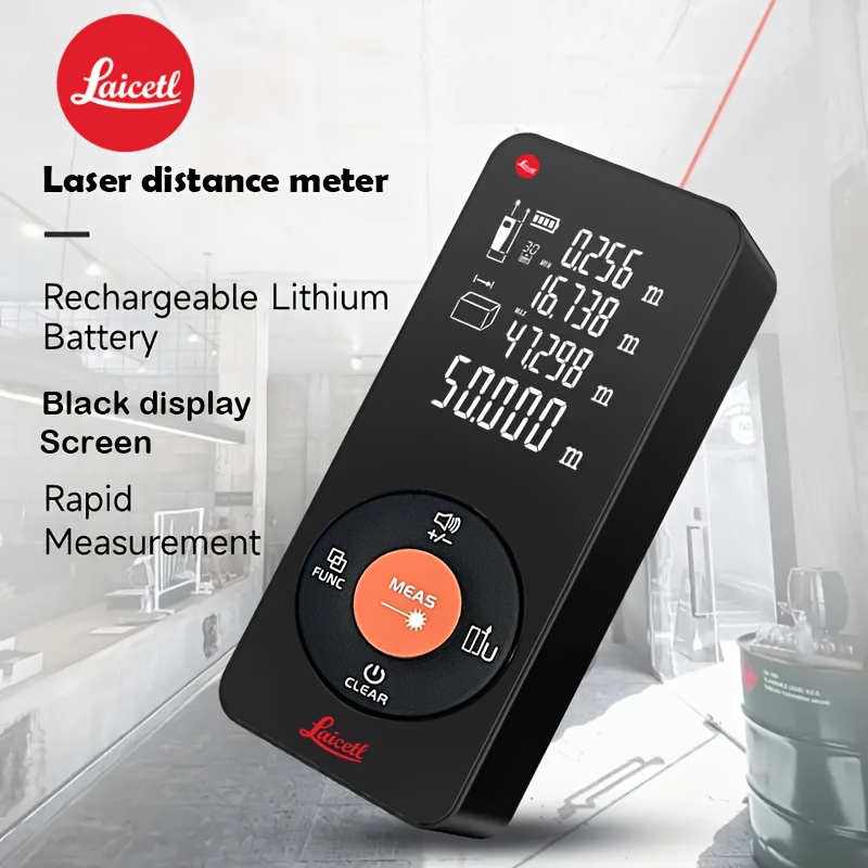 Medidor láser de distancia Laicetl negro con pantalla en el cuerpo - Recargable por USB, medición rápida, láser de 0.4-1mW, construcción duradera en ABS para fotografía y uso en interiores/exteriores, herramienta de medición recargable, herramienta de medición ligera, dispositivo de medición de distancia, diseño compacto, construcción de alta calidad, entusiastas del DIY