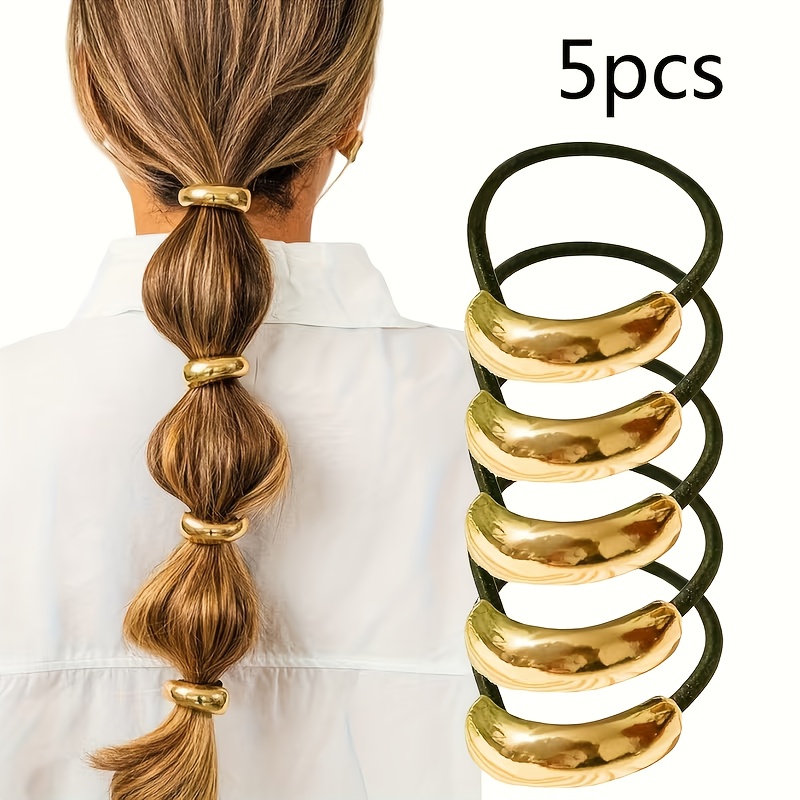 E-shop 5er-Pack Europäische und Amerikanische Minimalistische Cold , Goldene Metallkugel Haargummi, High-End Damen Haargummi