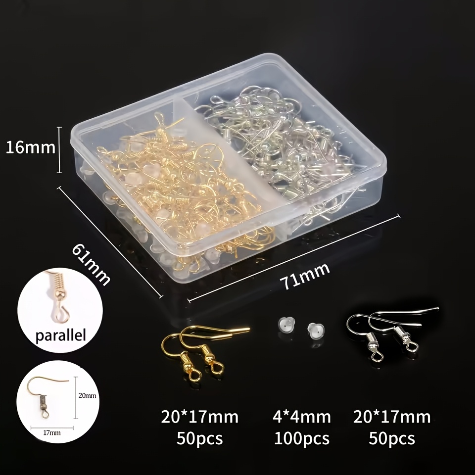 TEMU Lot de 100 attaches de boucles d'oreilles 20x17mm en boîte, crochets d'oreille pour la fabrication de bijoux DIY, crochets en fer, tiges de