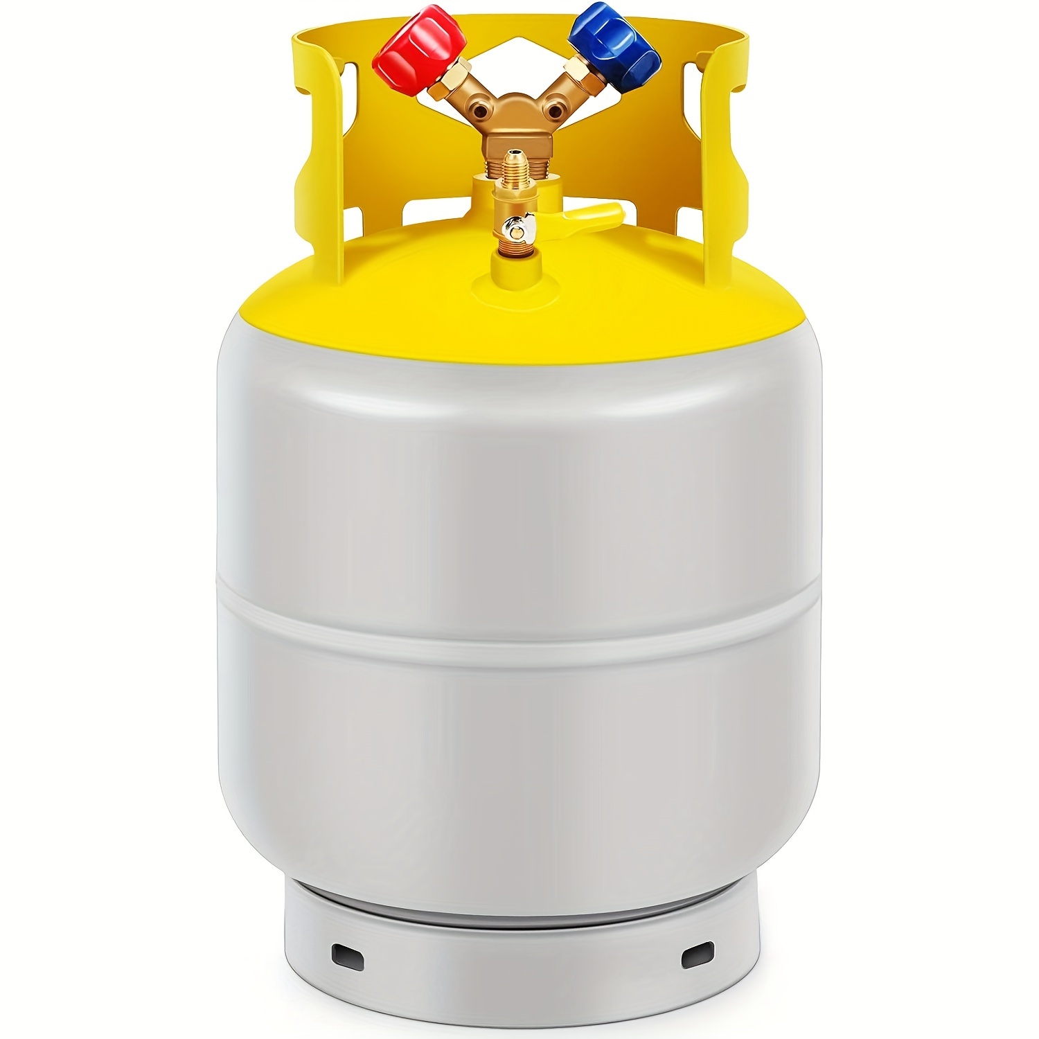 TEMU Generic 30 Lb Capacity Refrigerant Recovery Tank With Double Valve Collar Design Reusable Save Valve And Collar Design Reusable With 1/4 Sae Y Valve Gray Yellow