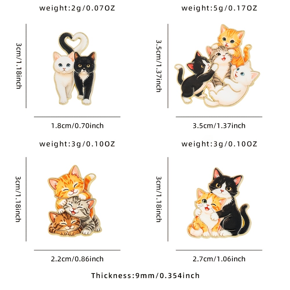 TEMU Set de 4 broches de esmalte de gato en , diseño lindo, insignia de mascota de gatito, ideal para mochilas, sombreros y chaquetas, accesorio de