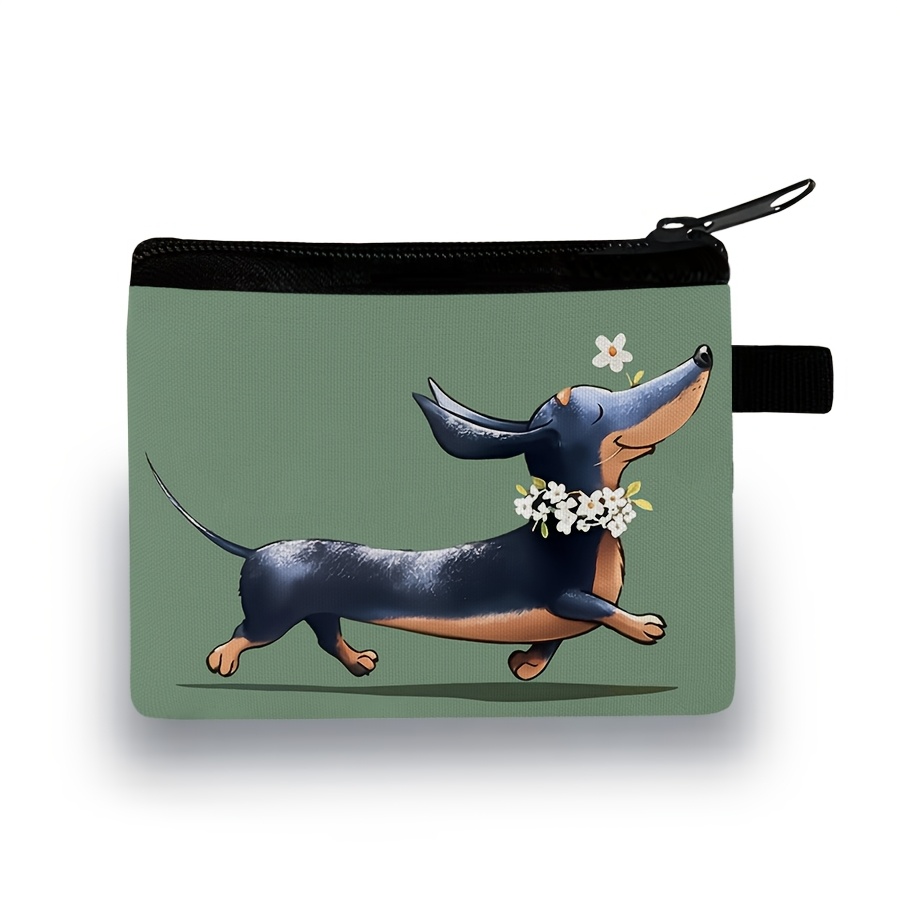 TEMU 1pc Dachshund-print Coin Purse, Made From Polyester, With A Zip Fastening; Lightweight And Durable
