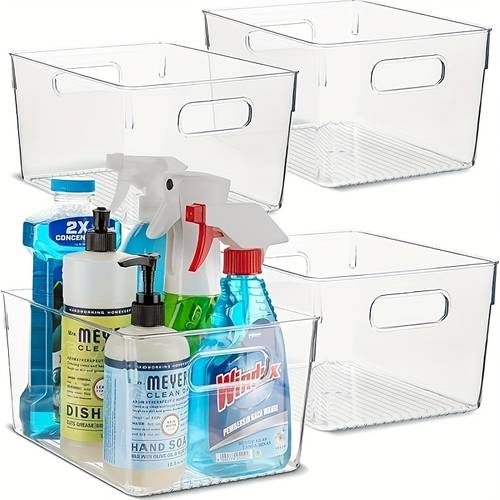 4pcs 10 x 6 open clear drawer organizer bin set of 4 plastic containers with handle for kitchen fridge cabinet closet bathroom undersink storage