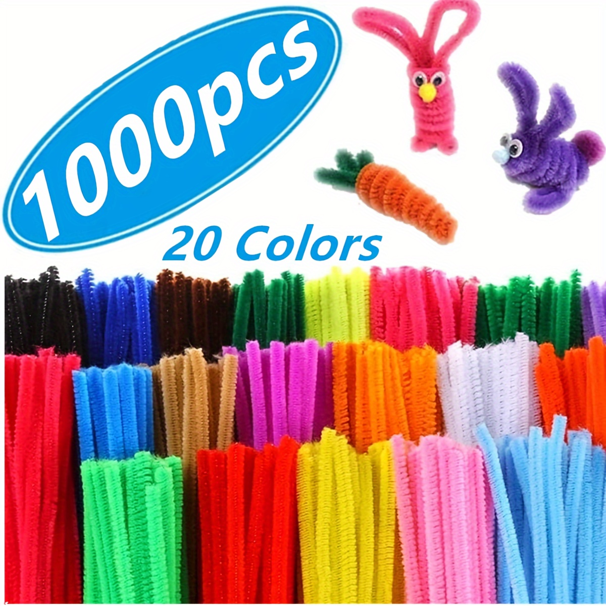 

1000 Pipe Cleaners, 20 Colors Of Pipe Cleaners, Premium Packaging, Multi Color Chenille Rods, Used For Diy Art And Craft Projects And Decoration