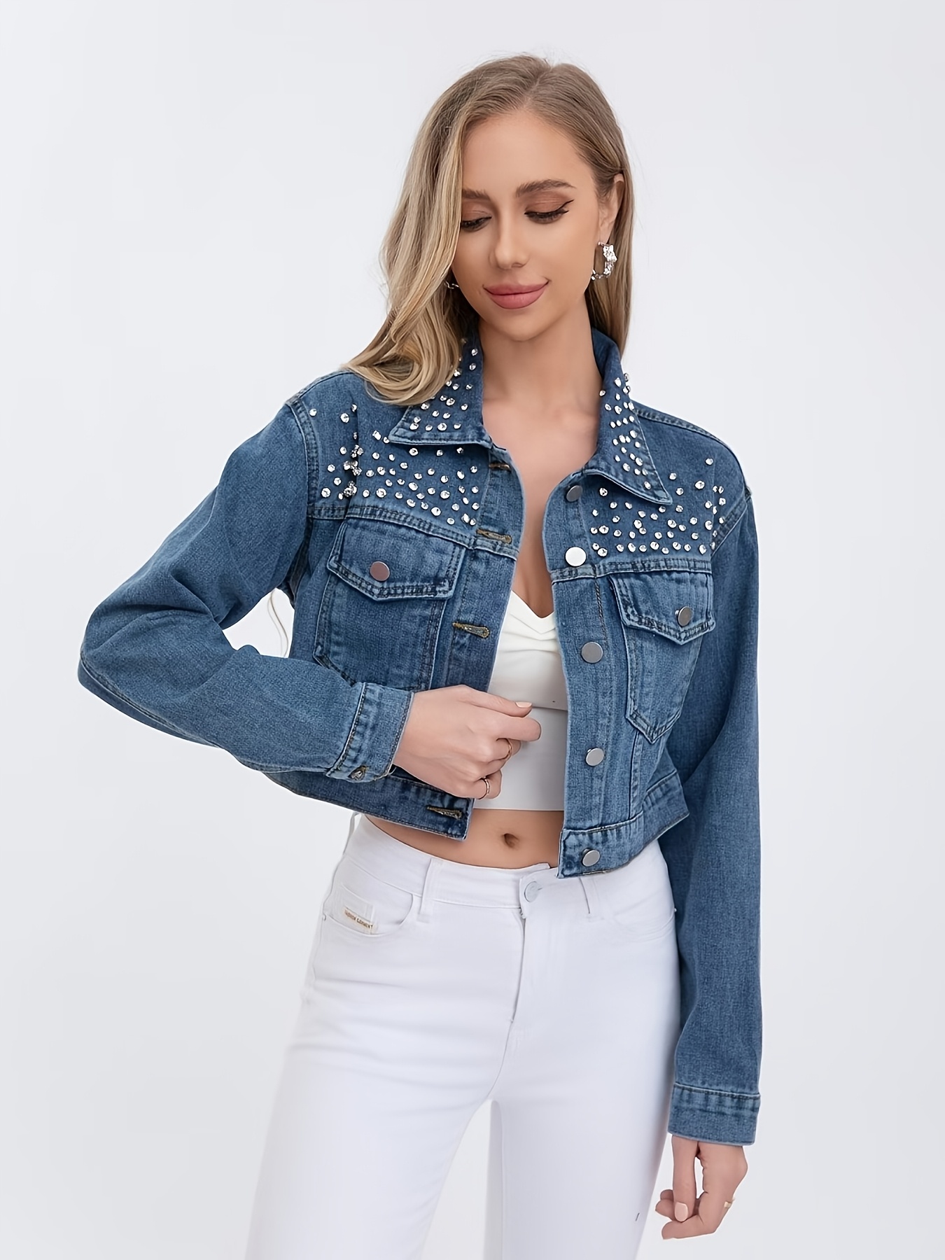 Strass Veste Jean Femme Bon Prix Veste En Denim Brodée Femme