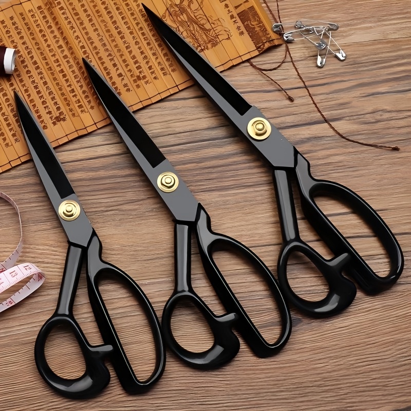 TEMU 3pcs Black Handle Carbon Steel Sharp Heavy Duty Tailor Scissors Fabric Leather Handmade Suitable Ergonomic Handle Sewing Trimming For Office