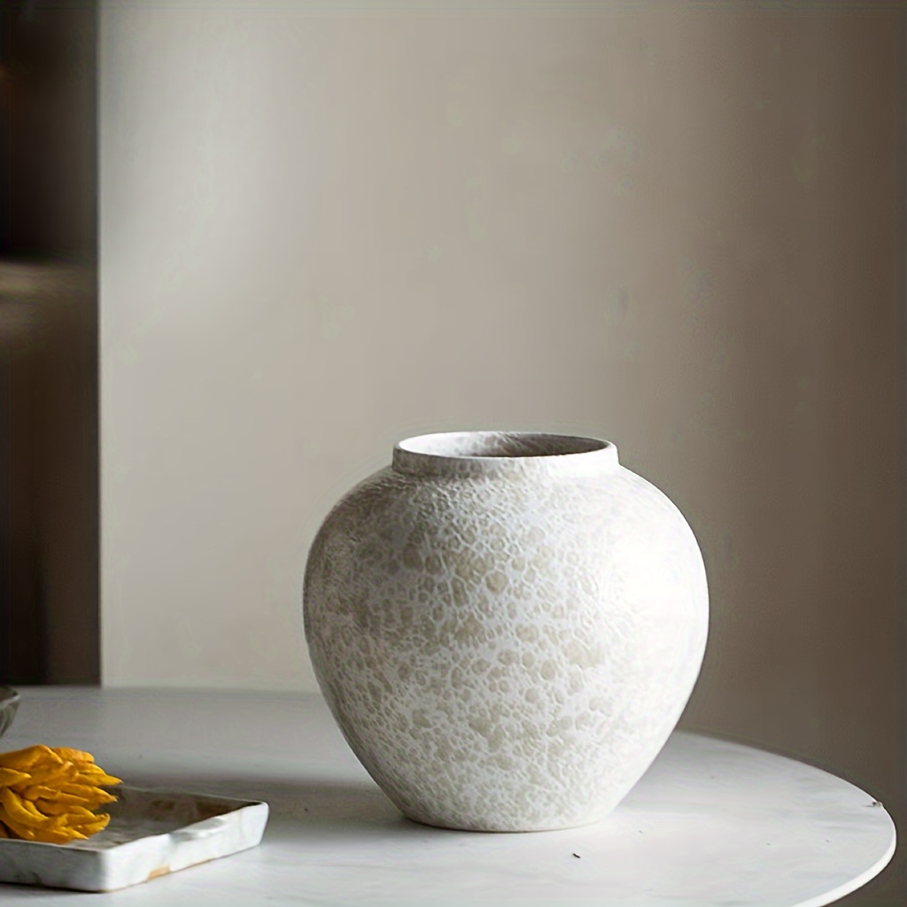 1pc White Ceramic Vase, Large Textured Vase, Suitable For Decoration, Kitchen, Living Room, Bedroom Decorative Gift