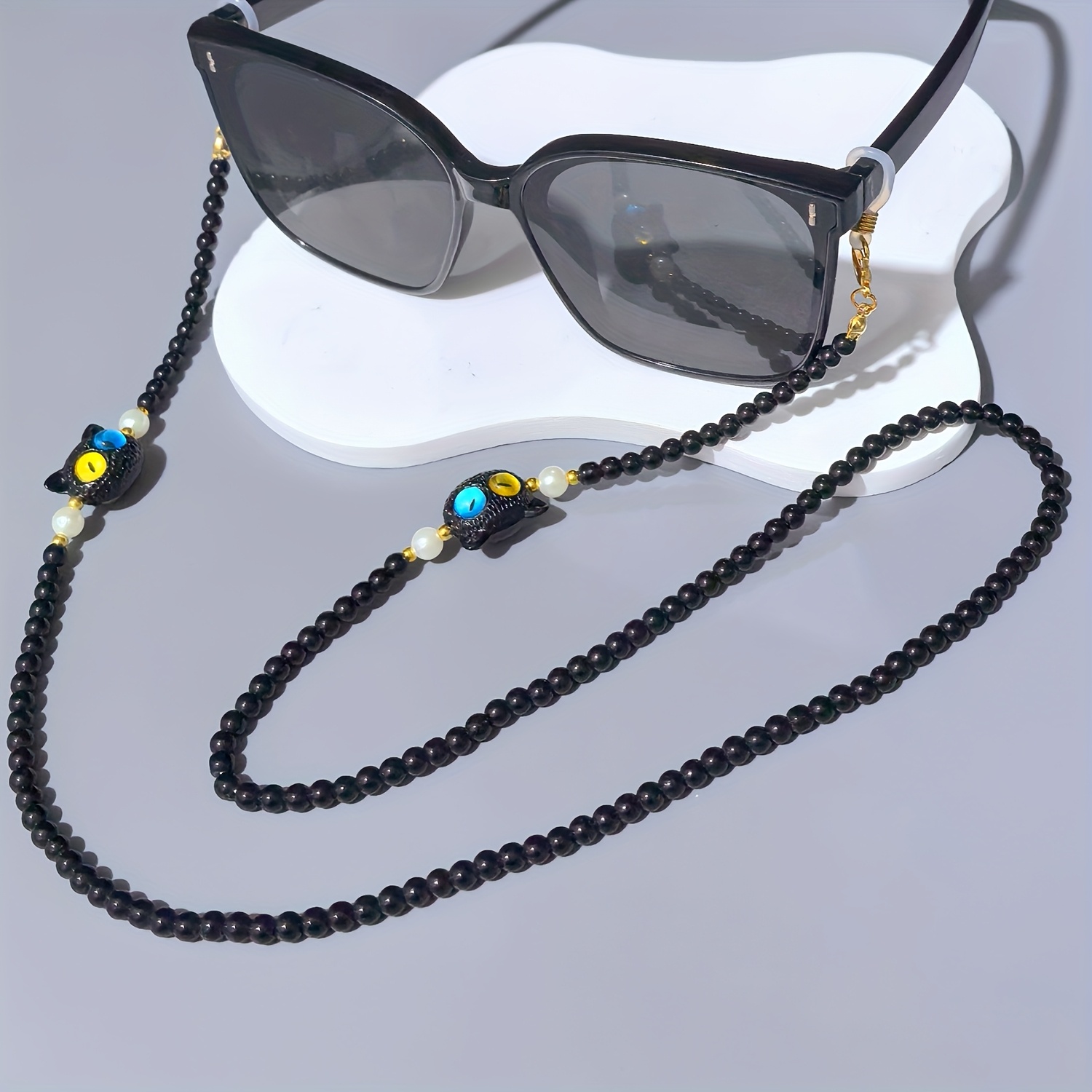 chic black beaded glasses chain colorful cat - Temu Mauritius display picture 2