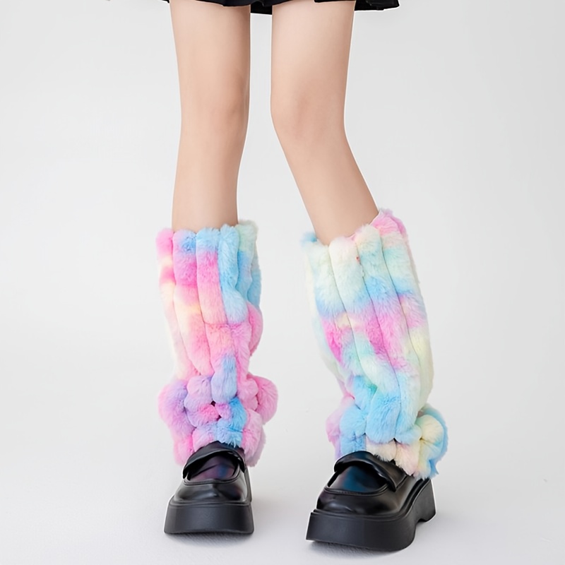 Image of 1 Pair Faux Fur Socks For Teenagers, Individual Colorful Mid-calf Socks, Teenager's Autumn Winter Thick Warm Leg Warmers, For Teenager, For Teenager
