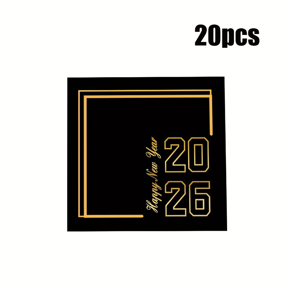 TEMU 20pcs/40pcs/60pcs/100pcs 2026 Happy New Year Light Luxury Napkins, New Year's Eve Disposable Paper Towels, Black And Golden Happy New Year