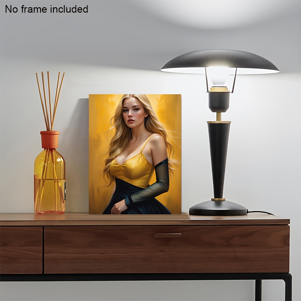 Outlet Lovely Bright Beautiful Woman in Yellow Dress LED Light Room Wall Art Decoration