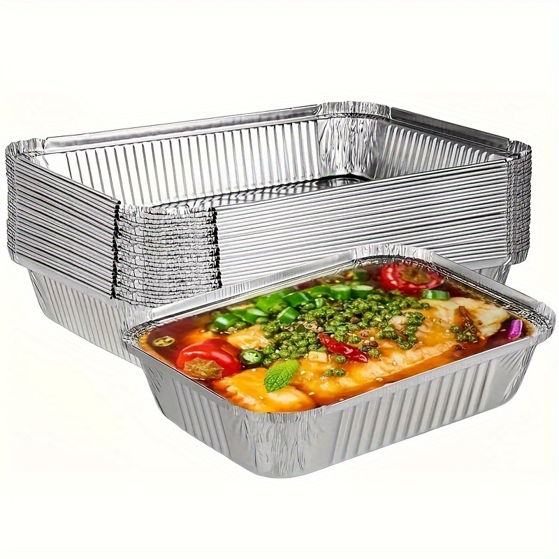 

20/50pcs, Disposable Aluminum Foil Pans, Heavy Duty Food Containers For Roasting, Cooking, Camping, Travel, For Home Kitchen Restaurant Takeaway Picnic Party, Kitchen Supplies, Food Packaging Stuff