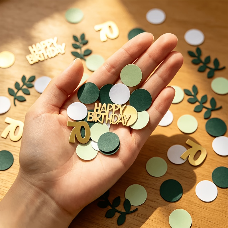 77pcs 70th Happy Birthday Confetti - Sparkling Golden, Sage Green 70th Birthday Table Decorations, Suitable For 70th Anniversary Parties And Birthday Party Decorations