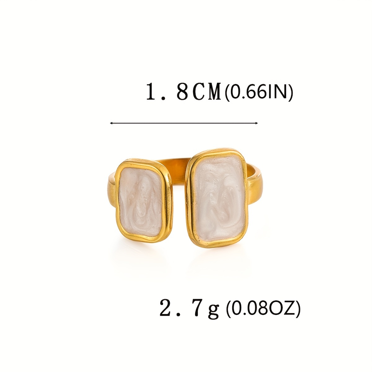 טבעת נשים פתוחה מפלדת אל-חלד מצופה זהב, מרובעת פשוטה ואופנתית