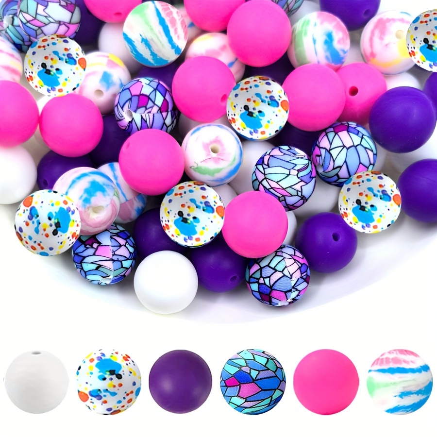 

39pcs Silicone Beads Set, Iridescent , Making Supplies, Craft Beads For Earrings, Necklaces, Bracelets, Keychains, Pens, Makeup Brushes, And More