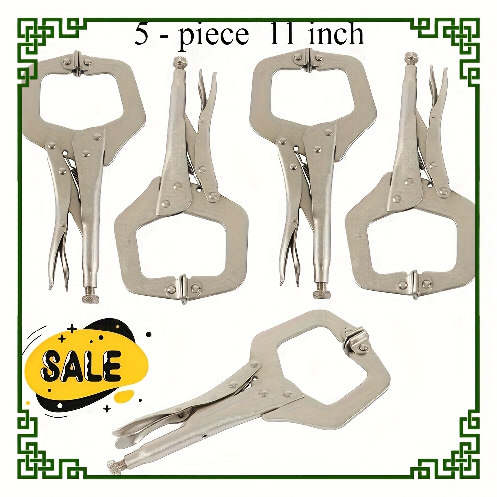 TEMU Gift 5pcs 11 Inch Locking C Clamp Set Adjustable Pliers Grip Swivel Pad Locking Pliers Adjustable Welding Clamps Regular Tip And Swivel Pad For