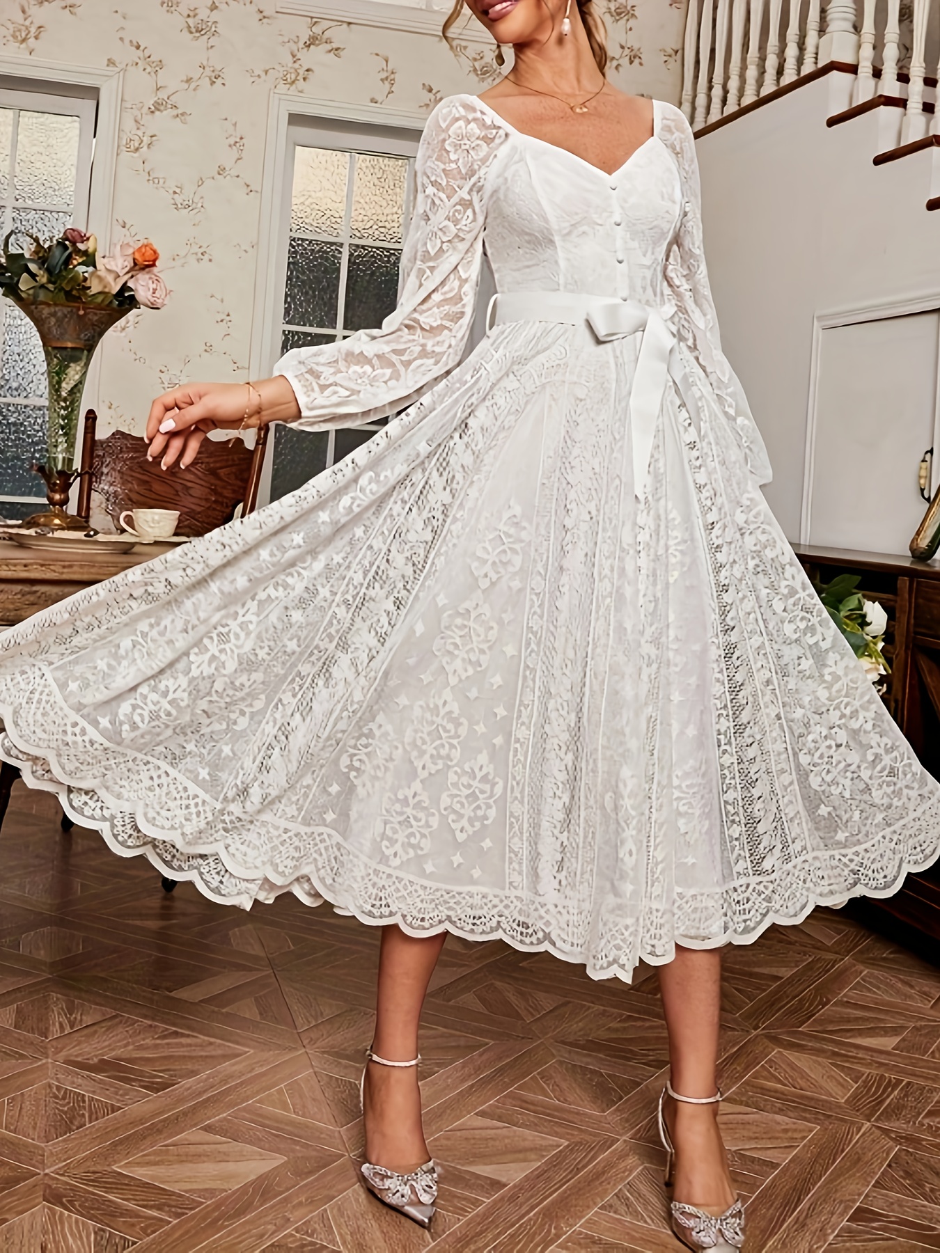 knee length dresses for ladies Light Blue Summer Formal Evening Dresses V Neck Simple Lace Wedding Guest Dresses APD3451