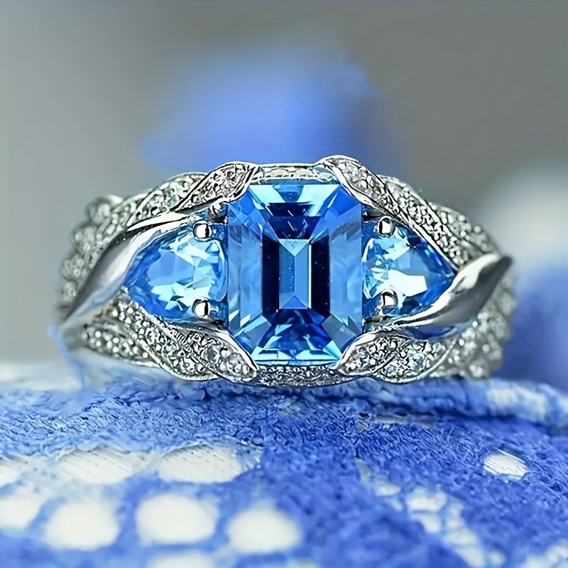 

Chic Blue Cubic Zirconia Ring - Alloy, Fashionable Engagement Gift For Her