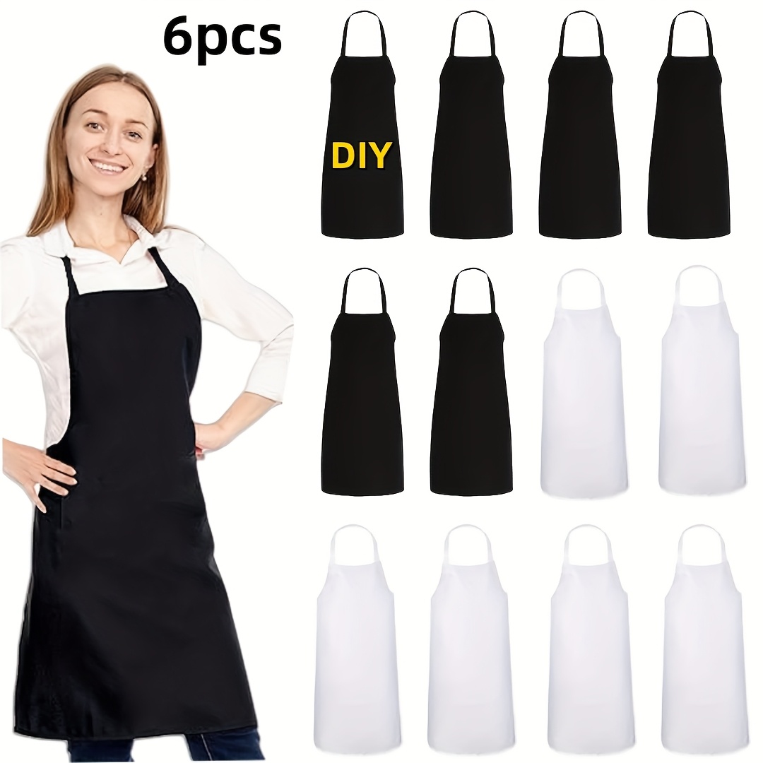 

6pcs Polyester Aprons - 100% Woven Fabric, Solid Color, Adjustable Neck For Chef, , Bbq, Hairdresser - Diy Sublimation Blank Kitchen Patio Supplies, , Household, Adult